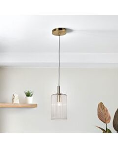 Fluted Glass Design Pendant Fitting Finished with Clear Glass and Bronze Effect Colour