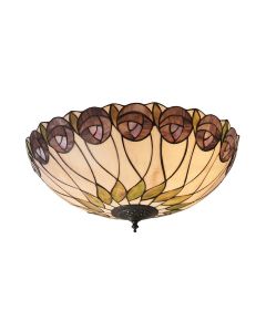 Interiors 1900 - Hutchinson - 64173 - Dark Bronze Tiffany Glass 2 Light Flush Ceiling Light