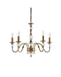 Interiors 1900 - Polina - LX124P5B - Antique Brass Clear Crystal Glass 5 Light Chandelier