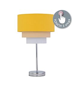 Chrome Touch Operated Table Lamp with Tiered Ochre Linen Shade