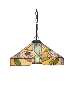 Interiors 1900 - Willow - 64384 - Dark Bronze Tiffany Glass 3 Light Ceiling Pendant Light