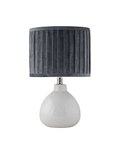 Tuscan - White Ceramic Lamp with Grey Pleated Velvet Shade