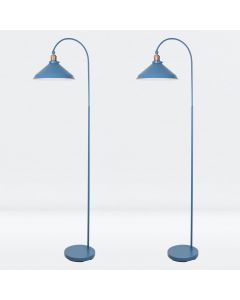 Set of 2 Maxwell - Mirage Blue Brushed Copper Floor Reading Lamps