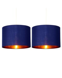 Set of 2 Navy Blue 25cm Light Shade with Gold Inner