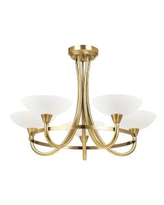 Endon Lighting - Cagney - CAGNEY-5AB - Antique Brass White Glass 5 Light Flush Ceiling Light