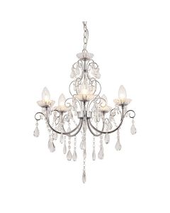 Endon Lighting - Tabitha - 61384 - Chrome Clear Crystal Glass 5 Light IP44 Bathroom Ceiling Pendant Light