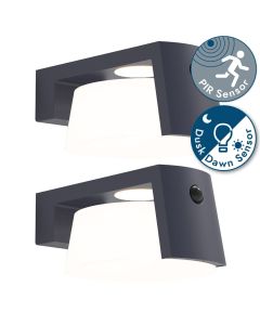 Set of 2 Moon - Dark Grey Opal IP44 Solar Outdoor Sensor Wall Lights