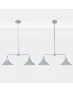 Set of 2 Maxwell - Flint Grey Chrome 2 Light Bar Ceiling Pendant Lights