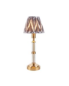 Endon Lighting - Morton Rechargeable & Zigzag 16cm - 114835 - LED Aged Brass Grey Touch Table Lamp With Shade