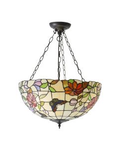 Interiors 1900 - Butterfly - 70746 - Dark Bronze Tiffany Art Glass 3 Light Ceiling Pendant Light