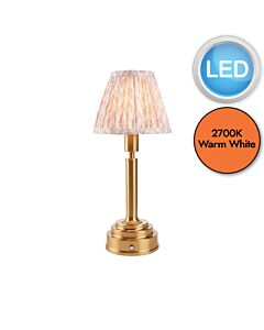 Endon Lighting - Upton Rechargeable & Leaf 16cm - 114880 - LED Aged Brass Peach Touch Table Lamp With Shade