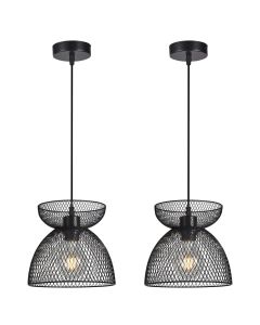 Set of 2 Cassidy - Medium Layered Black Mesh Ceiling Pendant Lights