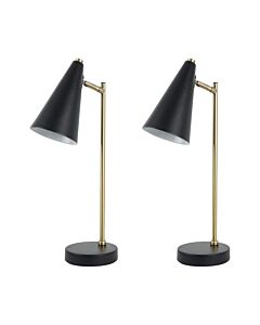 Set of 2 Task - Matt Black and Antique Brass Task Table Lamps