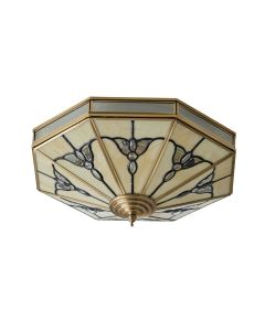 Interiors 1900 - Gladstone - SN03FL46 - Antique Brass Tiffany Glass 4 Light Flush Ceiling Light