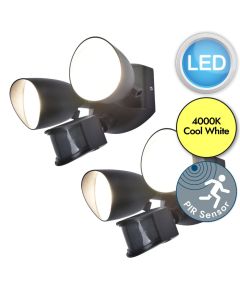 Set of 2 Shrimp - LED Black Clear 2 Light IP54 Outdoor Sensor Floodlights