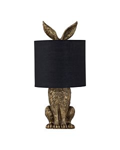 Babs - Antique Gold Hare Table Lamp With Black Fabric Shade