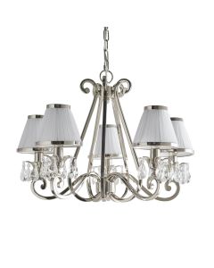 Interiors 1900 - Oksana - 63515 - Nickel Clear Crystal Glass White Pleated 5 Light Chandelier