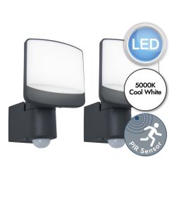 Set of 2 Sunshine - LED Black Opal IP44 Outdoor Sensor Floodlights