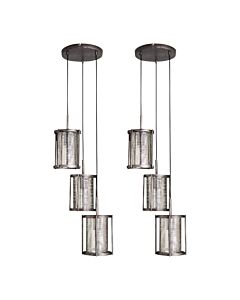 Set of 2 Eli - Brushed Silver with Mesh Shades Cluster Pendants