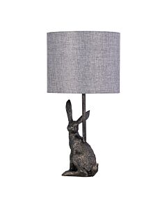 Henrietta - Antique Gold Rabbit Table Lamp With Grey Linen Shade