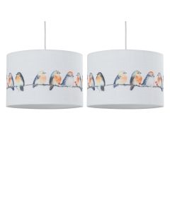 Set of 2 Branch - Bird Print Linen Easy Fit 30cm Pendant Shades