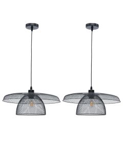 Set of 2 Cassidy - Large Layered Black Mesh Ceiling Pendant Lights