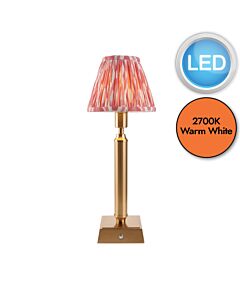 Endon Lighting - Trobridge Rechargeable & Ikat 16cm - 114857 - LED Aged Brass Pink Touch Table Lamp With Shade