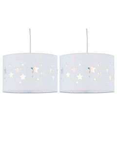 Set of 2 Clayton - White Easy Fit Fabric Pendant Shades with Star Cut Out