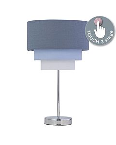 Chrome Touch Operated Table Lamp with Tiered Blue Linen Shade