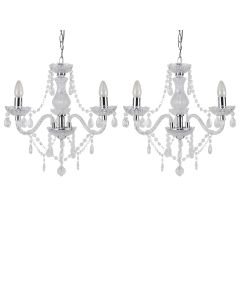 Set of 2 Clear and Chrome Marie Therese Style 3 x 40W Chandelier