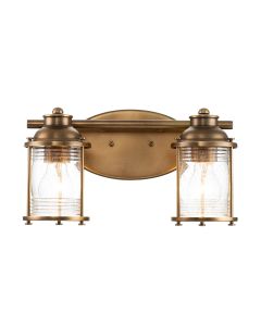 Quintiesse - Ashland Bay - QN-ASHLANDBAY2-NBR-BATH - Natural Brass Clear Seeded Glass 2 Light IP44 Bathroom Wall Light