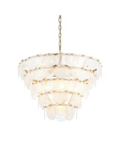 Potts - Antique Gold Clear White Glass 9 Light Ceiling Pendant Light