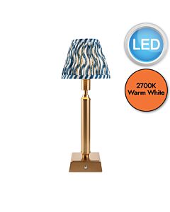 Endon Lighting - Trobridge Rechargeable & Ripple 16cm - 114855 - LED Aged Brass Blue Touch Table Lamp With Shade