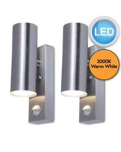 Set of 2 Grange - Stainless Steel LED Outdoor Up Down Motion Sensor Wall Lights