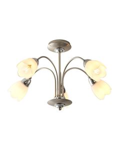 Endon Lighting - Petal - 124-5 - Chrome Opal Glass 5 Light Flush Ceiling Light