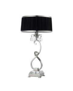 Interiors 1900 - Oksana - 70822 - Nickel Clear Crystal Glass Black Pleated Table Lamp With Shade