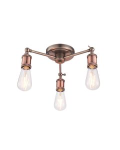 Endon Lighting - Hal - 76124 - Antique Pewter Aged Copper 3 Light Flush Ceiling Light