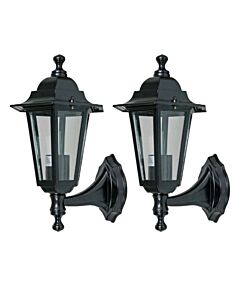 Set of 2 Cumbria - Black with Clear Six Sided IP44 Outdoor Wall Lights
