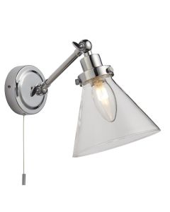 Endon Lighting - Faraday - 93853 - Chrome Clear Glass IP44 Pull Cord Bathroom Wall Spotlight