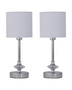 Set of 2 Chrome Jewelled Table Lamps with White Pleat Shades