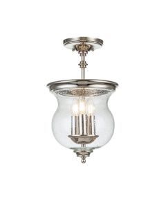 Feiss Lighting - Pickering Lane - FE-PICKERING-LANE-SF-PN - Nickel Clear Seeded Glass 3 Light Flush Ceiling Light