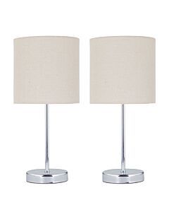 Set of 2 Chrome Stick Table Lamps with Natural Linen Shades