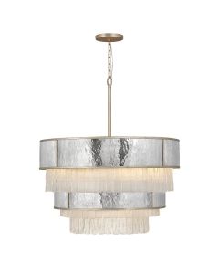 Quintiesse - Reverie - QN-REVERIE-12P-CPG - Hammered Stainless Steel Champagne Gold Frosted Crystal Glass 12 Light Ceiling Pendant Light