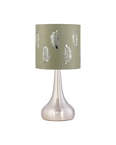 Romana - Brushed Chrome Touch Table Lamp with Sage Green Fern Shade