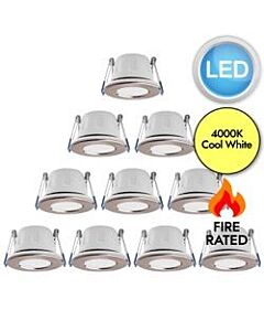 Megaman - Set of 10 Tego - 711142 - LED Brushed Nickel Frosted IP65 4000K Bathroom Recessed Fire Rated Ceiling Downlights