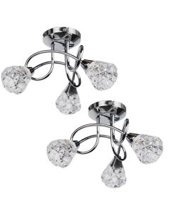 Set of 2 Oto - Chrome with Clear Textured Glass 3 Light Flush Ceiling Lights