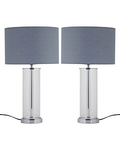 Set of 2 Aura - Chrome Table Lamps with Grey Cotton Shades