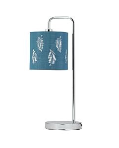 Chrome Arched Table Lamp with Teal Fern Cut Out Shade