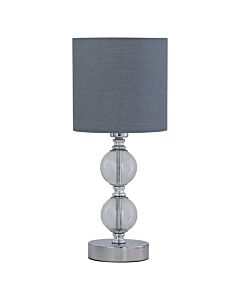 Chrome Two Ball Table Lamp with Grey Cotton Shade