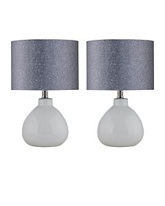 Set of 2 Tuscan - White Ceramic Lamps with Silver Grey Glitter Shade